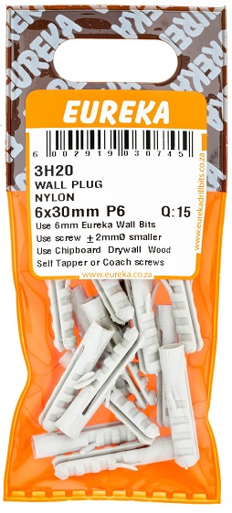 Plug Eureka Nylon Wall 3H20 6mmx30mm QTY15