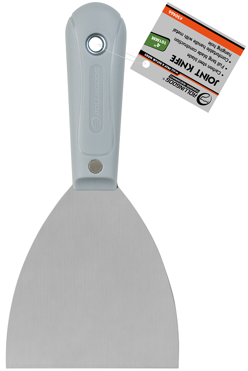 Putty Knife 100mm. 101mm. Carbon steel blade. Full tang blade construction.*Comfortable handle with metal hanging hole.