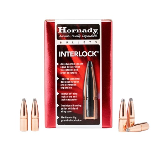 The bullet is engineered with a strategically weakened upper jacket section to ensure consistent, controlled expansion even at extended ranges. Its tapered jacket design features precisely regulated thickness to promote reliable expansion across a wide range of impact velocities. A one-piece core construction prevents separation like traditional two-part cores, allowing the InterLock� design to retain more mass and energy for deep penetration and the formation of large, consistent wound channels that support quick, clean terminal performance. The cannelure enables precise and uniform crimping while also working in conjunction with the InterLock� ring to keep the core and jacket securely bonded during expansion. Additionally, the raised InterLock� ring is embedded within the bullet�s core, locking the components together upon impact to maintain mass retention and energy transfer throughout penetration.
