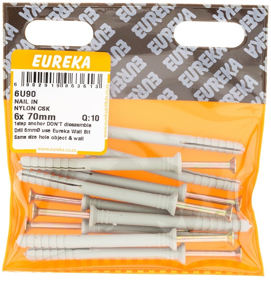 Wall Plug & Nail Countersunk 6U90 6x70mm QTY10