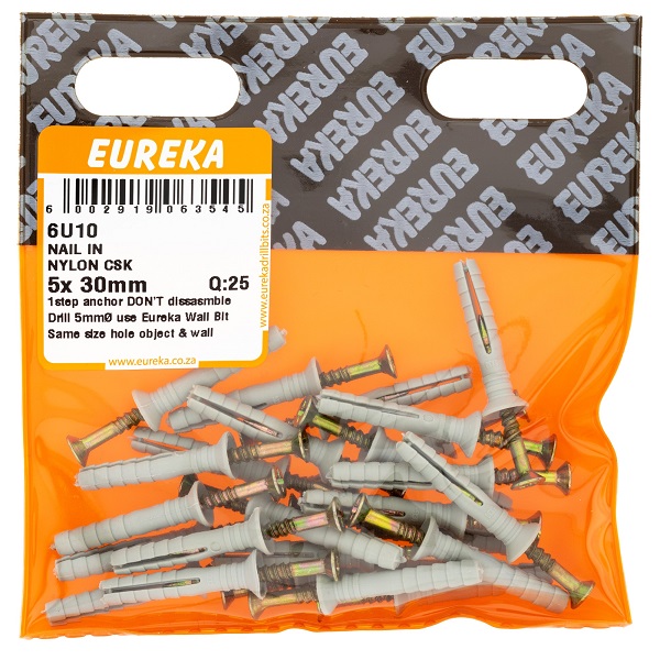 Wall Plug & Nail Countersunk 6U10 5mmx30mm QTY25