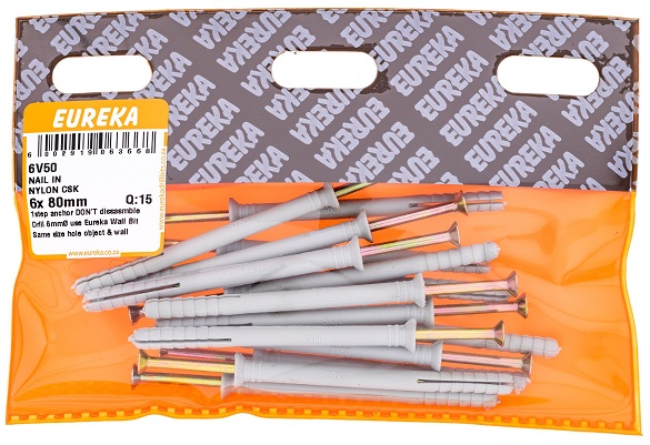 Wall Plug & Nail Countersunk 6V50 6mmx80mm QTY15
