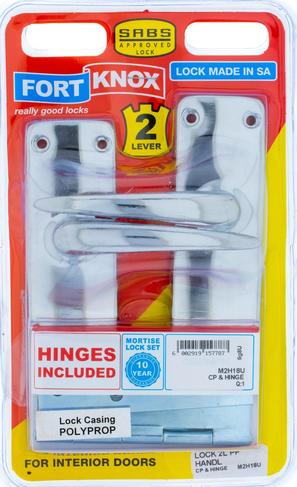 2 Lever lockset, included with polypropylene lock body and a hinge.