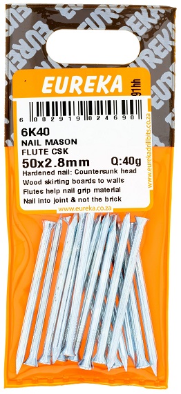 Nail Eureka Masonary Smooth Countersunk Flat 6K40 50mm Q40