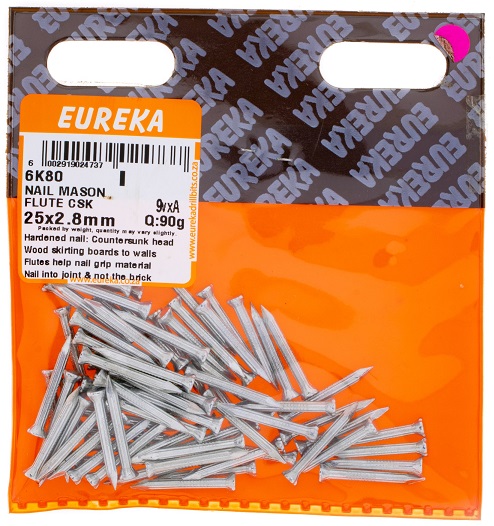 Nail Eureka Masonary Smooth Countersunk Flat Head 6K80 25mm QTY90