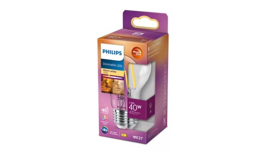 The Philips LED CLA A60 Filament ND is a 40W equivalent LED bulb with an E27 base, providing 470 lumens of warm white light at 2700K. Featuring a classic A60 shape and filament-style LED design, it offers an energy-efficient replacement for traditional incandescent bulbs while delivering a familiar, warm glow. The product is identified by the code 929001180402.