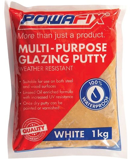 Powafix multi purpose gazing Putty is a Linseed enriched products used for glazing both metal and wooden window frames. Available in both white and teak.