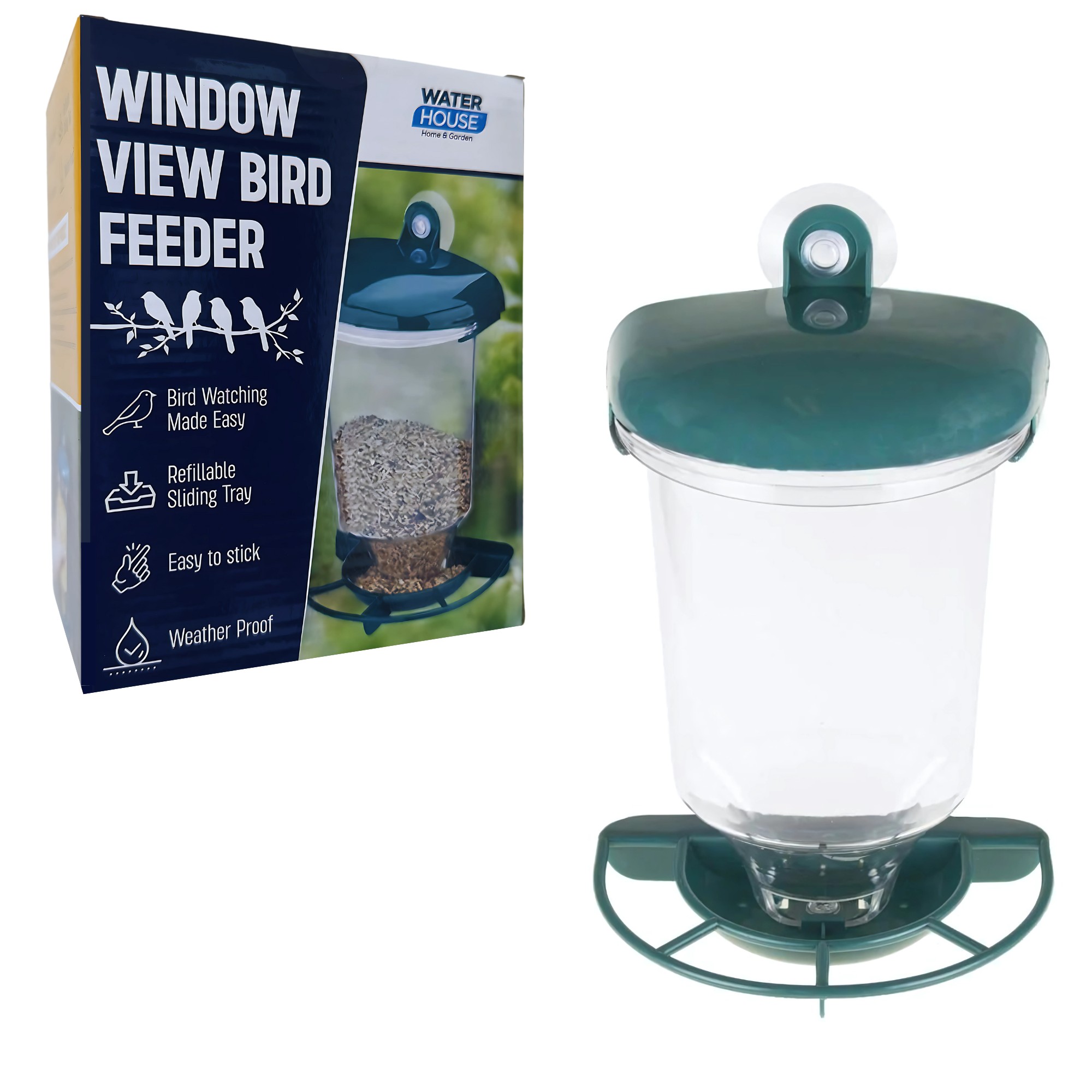 Transparent Window Bird Feeder designed for close-up birdwatching from indoors. Attaches directly to window glass using a strong suction cup, making it ideal for apartments, homes without gardens and bird lovers wanting a clear view of visiting birds. The