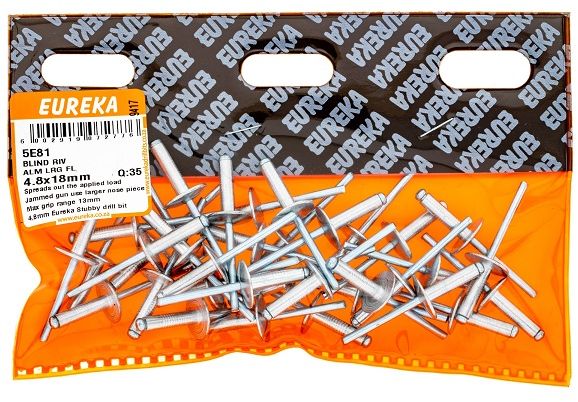 A rivet is a fastener, consisting of a body and a mandrel, used to attach thin pieces of material to thin pieces of metal. A rivet works by drilling a same-sized hole through both materials which coincide with the thickness of the rivet. The mandrel part of the rivet is then placed into the nose-piece of a rivet gun, where after the body part is placed through the holes in the workpiece. The handles of the rivet gun are then squeezed multiple times until the mandrel breaks off, leaving the body part securing the workpiece together.