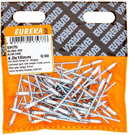 Pop Rivets Eureka Aliminium Countersunk 4.0mmx10mm QTY60