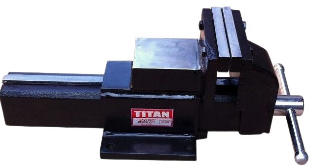 This is the big brother weighing in at 22kg. Our heavy duty bench vice is made from solid steel, not cast iron, therefore it is extremely tough. It has an anvil and all spares are available.