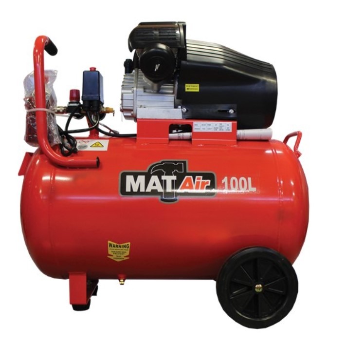 Capacity 100L, 3HP, 2.2 KW, 8 Bar, 115 PSI, 220V, Displacement CFM 13, Displacement L/min 369. Suitable for craftsmen who need a compressor for professional use. Piston compressor three cylinder W placed single stage. Splash lubrication, forced ventilation, cast iron cylinder, steel valve plate and steel valves. Overload protection of electric motor with manual reset. ON/OFF pressure Switch. Pressure reducer with one or two cocks. Condensate drain cock.