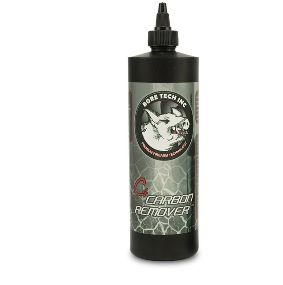 Bore Tech�s C4 Carbon Remover� is a high-performance, advanced carbon-cleaning solution that quickly begins breaking down heavy carbon fouling without the safety risks, harmful toxicity, or strong odors commonly associated with other cleaners. It is highly effective against stubborn, baked-on carbon deposits found in areas such as rifle throats, AR bolt tails, and shotgun gas pistons. The product uses a sophisticated chemical formulation that combines a strategic blend of surfactants to rapidly loosen and lift carbon buildup from surfaces, making cleaning faster and more efficient.