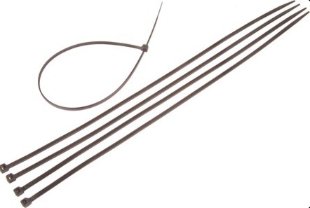 This small pack contains eight extra-long 400mm cable ties, each 5mm wide, for heavy-duty tying applications.