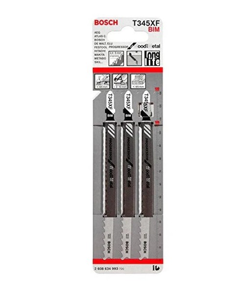 The Bosch Set 3ER T 345XF includes three high-performance jigsaw blades designed for versatile cutting across a variety of materials. Each blade is engineered to deliver fast, clean cuts and reliable durability, making the set ideal for both professional and DIY use. With a focus on precision and efficiency, these blades provide smooth cutting performance in applications where accuracy and speed are essential.