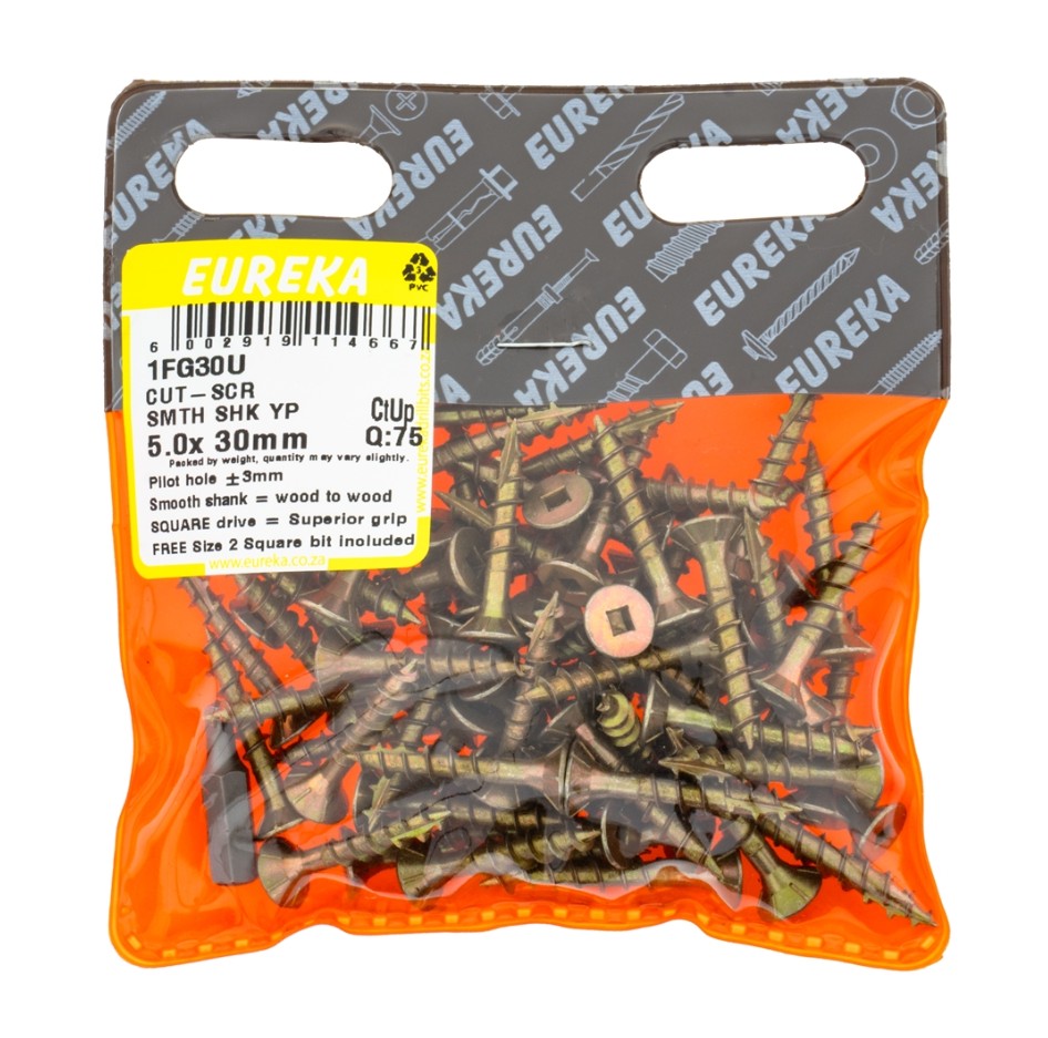 Cut screw smooth shank screws are designed with a wood-cutting point (T17), allowing them to cut directly into wood without the need for pilot holes in softwood.For screws sized 3mm to 4mm, no pilot hole is necessary.These screws are compatible with correctly sized square bits that fit snugly into the screw drive, ensuring:Minimal strippingOne-handed operationIncreased gripQuicker job completion.&nbsp;Additionally, all screws are coated in Class 3 yellow passivation, providing excellent rust resistance.