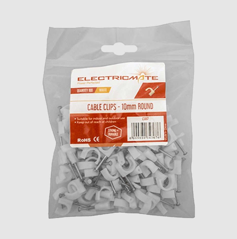 Electricmate Cable Saddles 10mm Round 100 Pack