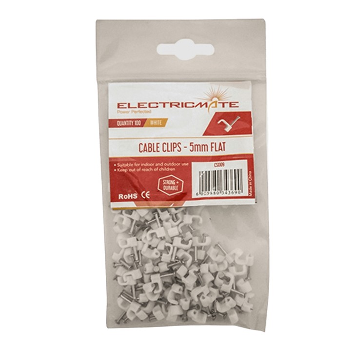Electricmate Cable Saddles 5mm Flat 100 Pack