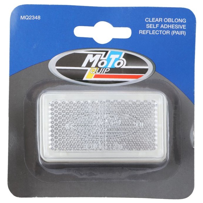 This pair of clear, oblong reflectors uses a durable self-adhesive backing for easy application on flat surfaces.