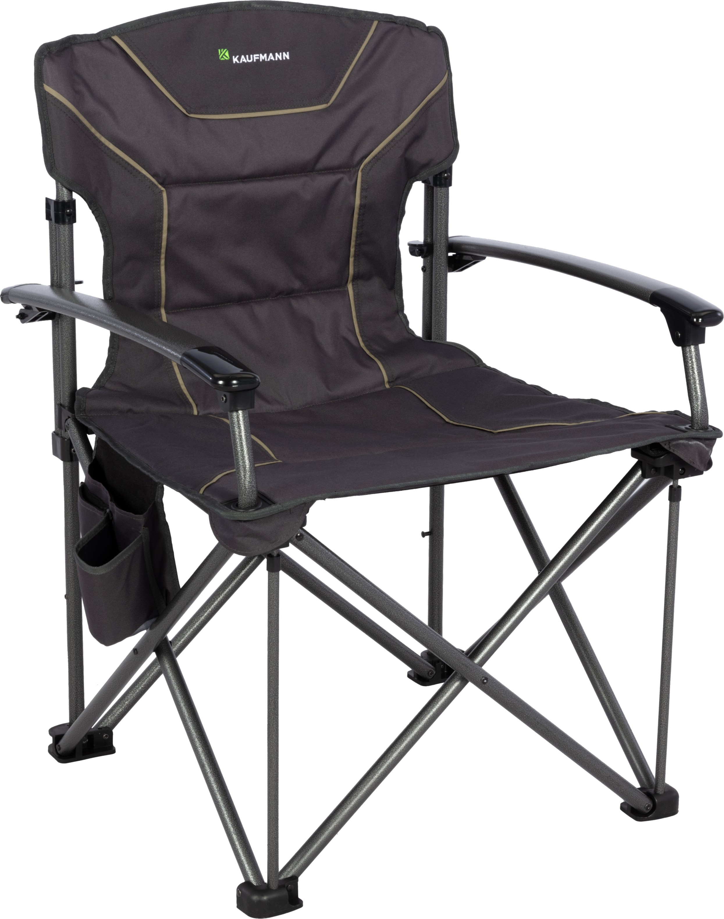 Built for the bold, the Kaufmann Outdoor Titan King Chair is designed to deliver ultimate comfort and durability for all your outdoor adventures. Whether your camping, braaiing, or enjoying the view from your patio, this chair combines rugged construction with smart features for a premium seating experience. Engineered with extreme heavy-duty construction, the Titan King Chair supports up to 250kg and is fitted with a corrosion-resistant steel frame, ready to handle years of outdoor use. The seat and backrest are made from dual-layered 600D polyester fabric, providing exceptional strength and long-term support without sacrificing comfort. For added convenience, the chair features a fold-away side table with a built-in cup holder, perfect for keeping your drink or snack close by. A side storage pocket gives you a spot to stash small essentials like your phone, keys, or sunglasses.