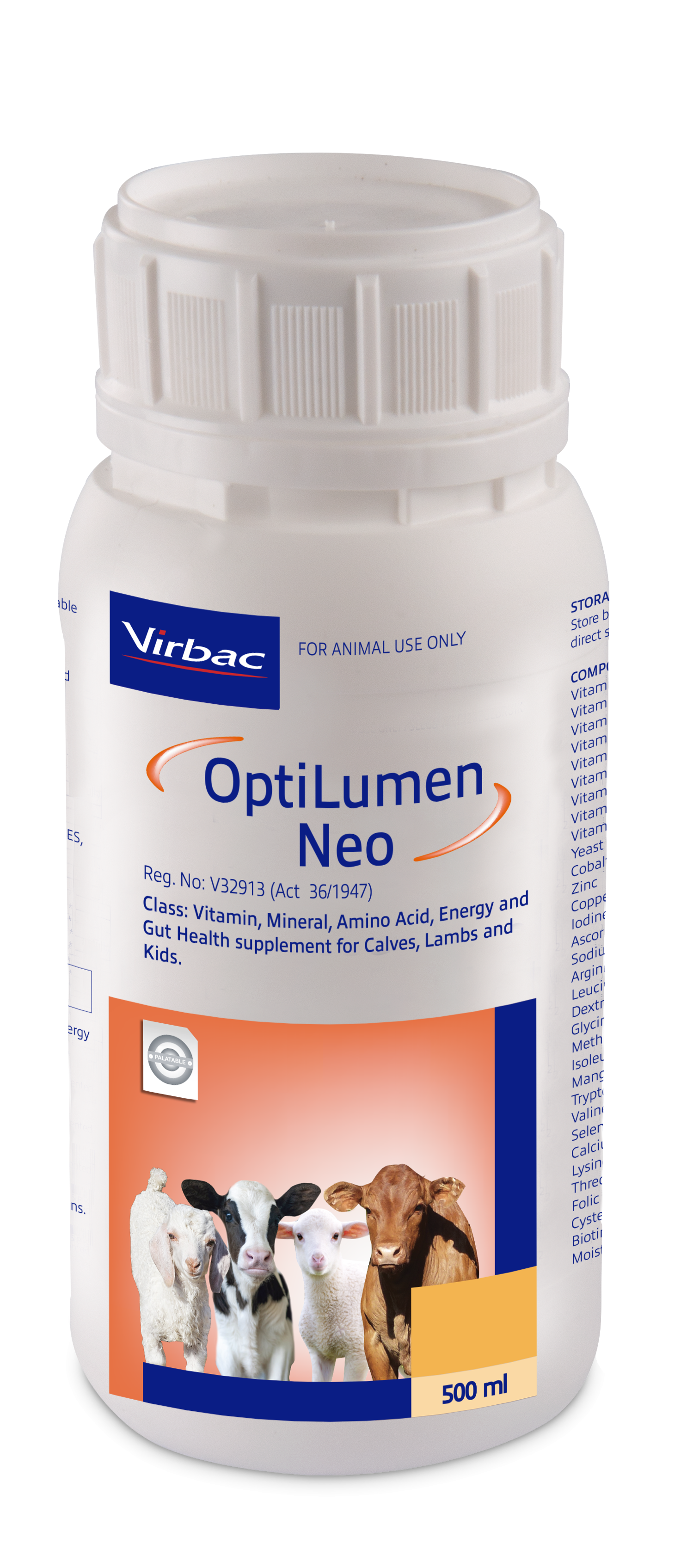 A highly concentrated liquid drench containing Energy, bio-available Vitamins, Amino Acids, Essential Trace Minerals and Gut Health Enhancers formulated for calves, lambs and kids. OptiLumen Neo can be a valuable aid in promoting immunity and growth in new
