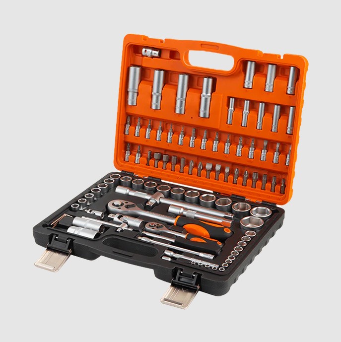 The Kendo Comprehensive Socket and Bit Set is a versatile and durable toolkit made from heat-treated carbon steel for long-lasting performance. It includes 18 1/2-inch drive sockets ranging from 10mm to 32mm, 4 deep 1/2-inch sockets (14, 15, 17, 19mm), andThe Kendo Comprehensive Socket and Bit Set is a versatile and durable toolkit made from heat-treated carbon steel for long-lasting performance. It includes 18 1/2-inch drive sockets ranging from 10mm to 32mm, 4 deep 1/2-inch sockets (14, 15, 17, 19mm), and 2 1/2-inch spark plug sockets (16mm and 21mm), along with a 1/2-inch to 5/16-inch coupler. The set also features 13 1/4-inch drive sockets (4�14mm), 8 deep 1/4-inch sockets (6�13mm), two quick-release ratchet handles (1/4-inch and 1/2-inch), a 1/4-inch spinner handle (150mm), two universal joints (1/4-inch and 1/2-inch), 1/2-inch extension bars (125mm and 250mm), 1/4-inch extension bars (50mm and 100mm), a 1/4-inch sliding bar (110mm), a 1/4-inch flexible bar, and a 3/8-inch female x 1/2-inch male adapter. Additionally, it includes a wide variety of bit sockets and bits, including 1/4-inch bit sockets for hex, Torx, slotted, Phillips, and PZ drives, 15 5/16-inch bits in hex, star, slotted, Phillips, and PZ drives, a 1/4-inch bit adapter, and three hex keys (1.5, 2, 2.5mm). This all-in-one set is ideal for professionals and DIY enthusiasts, providing an extensive selection of tools for virtually any fastening, loosening, or mechanical task.