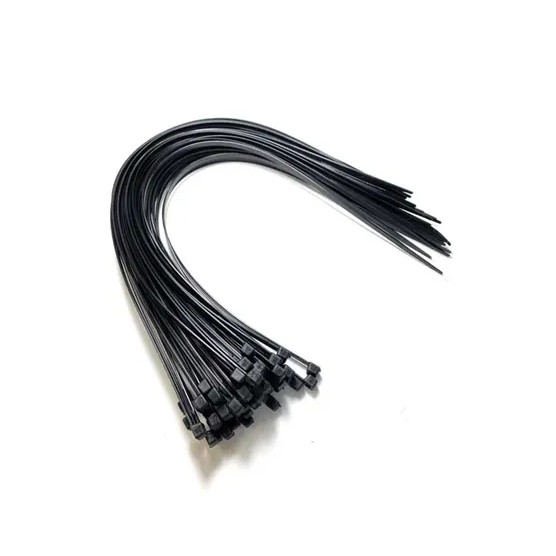 The Hellermaan tyton T120R cable ties are black, measuring 388 mm in length and 7.8 mm in width, and are supplied in a pack of 50. These T-Series cable ties are designed for bundling and securing cables, pipes, and hoses, and are suitable for a wide range of applications. They are available in various materials and sizes to meet different needs, offering high tensile strength while requiring very low insertion force. Made from high-quality plastic that supports recycling goals, these inside-serrated cable ties provide a strong and reliable hold on bundles. The ergonomic bent tail allows for quick and easy installation, and they can be applied manually or with a tool for efficient and consistent results.