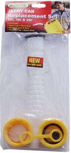 Addis jerrycan replacement set consisting of cap plug breather cap seal O-ring. Can be used on the 10lt 15lt & 25lt jerry cans.