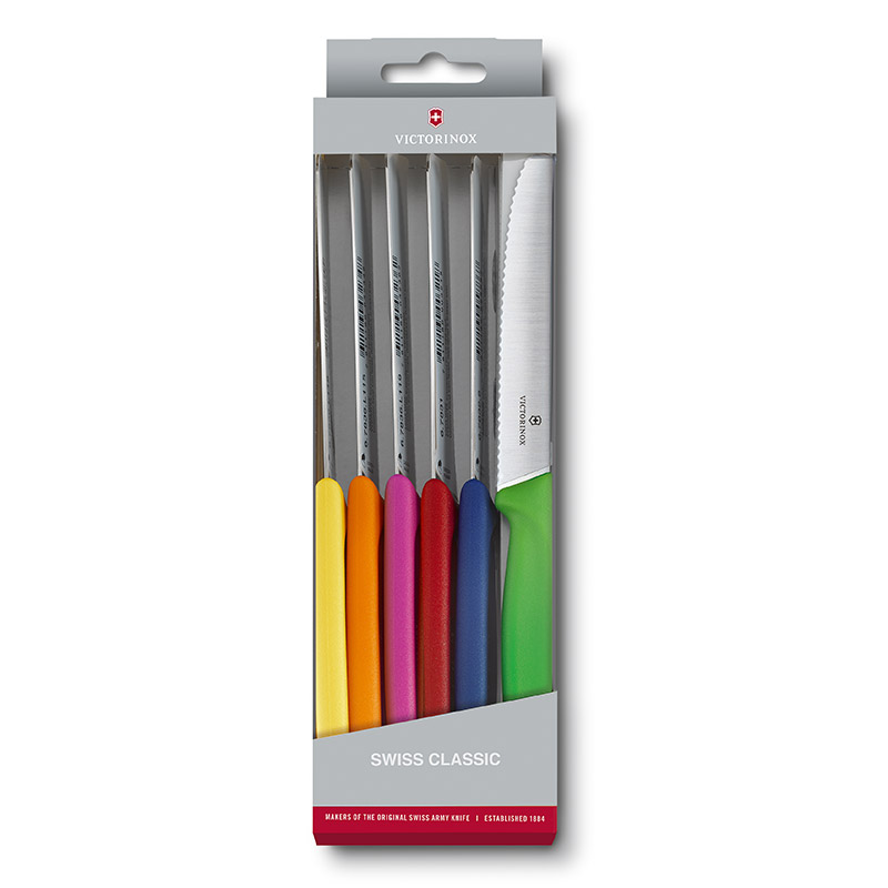 Versatile; Ergonomically Designed; Serrated Edged Steak Knives; Also Ideal For All Small Vegetables Or Fruit Chopping And Preparation Tasks In The Kitchen. Ultra-Sharp; Cuts Effortlessly And Is Used By Professionals And Home Chefs World Wide. The Swiss Cla