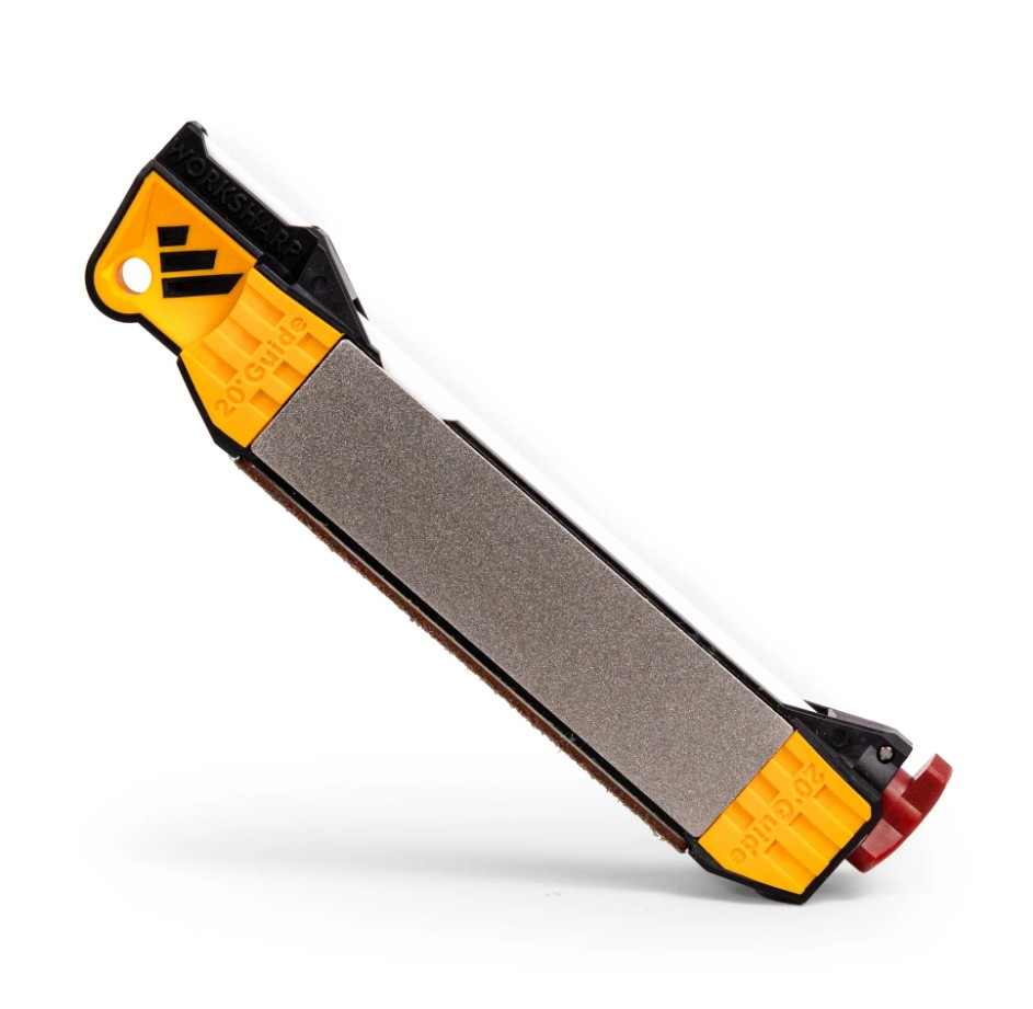 The Work Sharp Guided Field Sharpener is a top-selling, all-in-one sharpening system designed to maintain knives and tools wherever you go. Built for field use, it combines coarse and fine diamond plates, ceramic honing rods�including a serration sharpener�a leather strop, and integrated 20� and 25� angle guides to ensure precise, consistent results. Compact, rugged, and easy to carry in your pack, it provides a complete sharpening solution without the need for additional tools or complicated setups. The 200 and 600 grit diamond abrasives quickly restore dull edges, while the ceramic hone and leather strop refine and polish the blade to a smooth, razor-sharp finish.