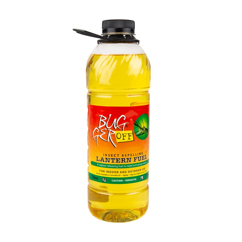 Deodorised paraffin with a low flash point. Scented with citronella, lemongrass and eucalyptus. It is best used in Bugger off lanterns/ wicker basket torches to help in the repelling of insects and in creating ambience. Three different colours: green, yellow and red are available.