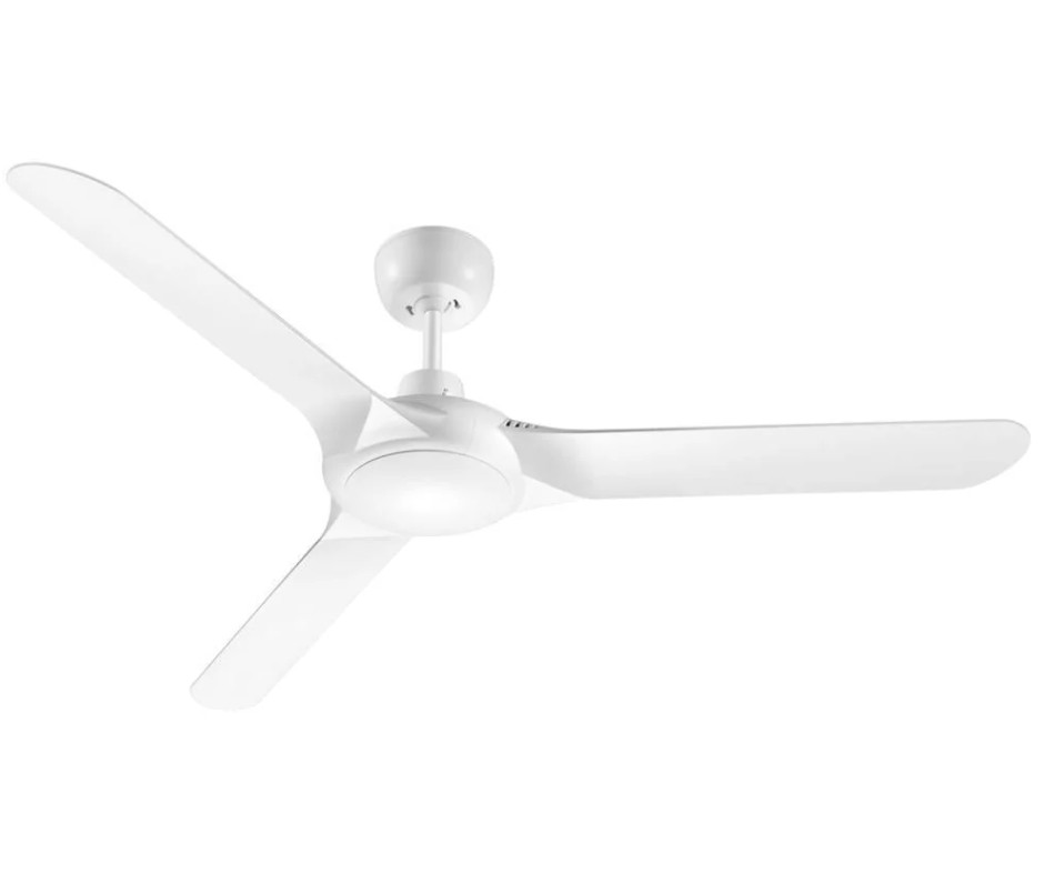 Three-blade Industrial Fan 56? White Steel Fan Blades 230V 75W Power Rating Supplied with wall mount 5-speed fan controller. Good quality, sturdy industrial ceiling fan in white