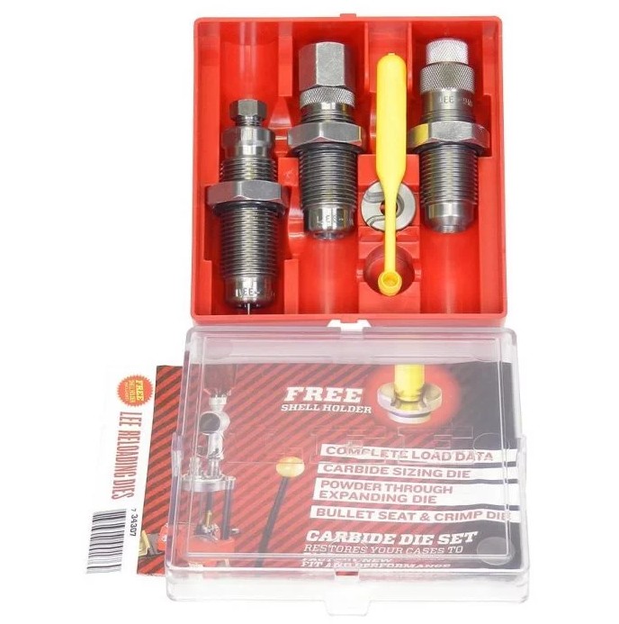 The Lee .38 Special Pistol 3-Die Set includes Carbide Full Length Sizing Die, Bullet Seating Die, Powder Thru Expanding Die, Universal Shell Holder, Powder Dipper and Instructions/Load Data. This is a great set of reloading dies for any reloader looking for a set of dies that will produce accurate ammunition for many years. Lee dies are made to exacting tolerances helping to create accurate ammunition every time they are used. Each Carbide 3-Die Set comes packaged with a carbide sizing die with decapping unit, powder through expanding die (used for expanding and belling the case mouth while charging the case with powder) and bullet seating die. Each die set comes packaged with the appropriate shellholder, powder dipper, load data sheet and plastic storage container.