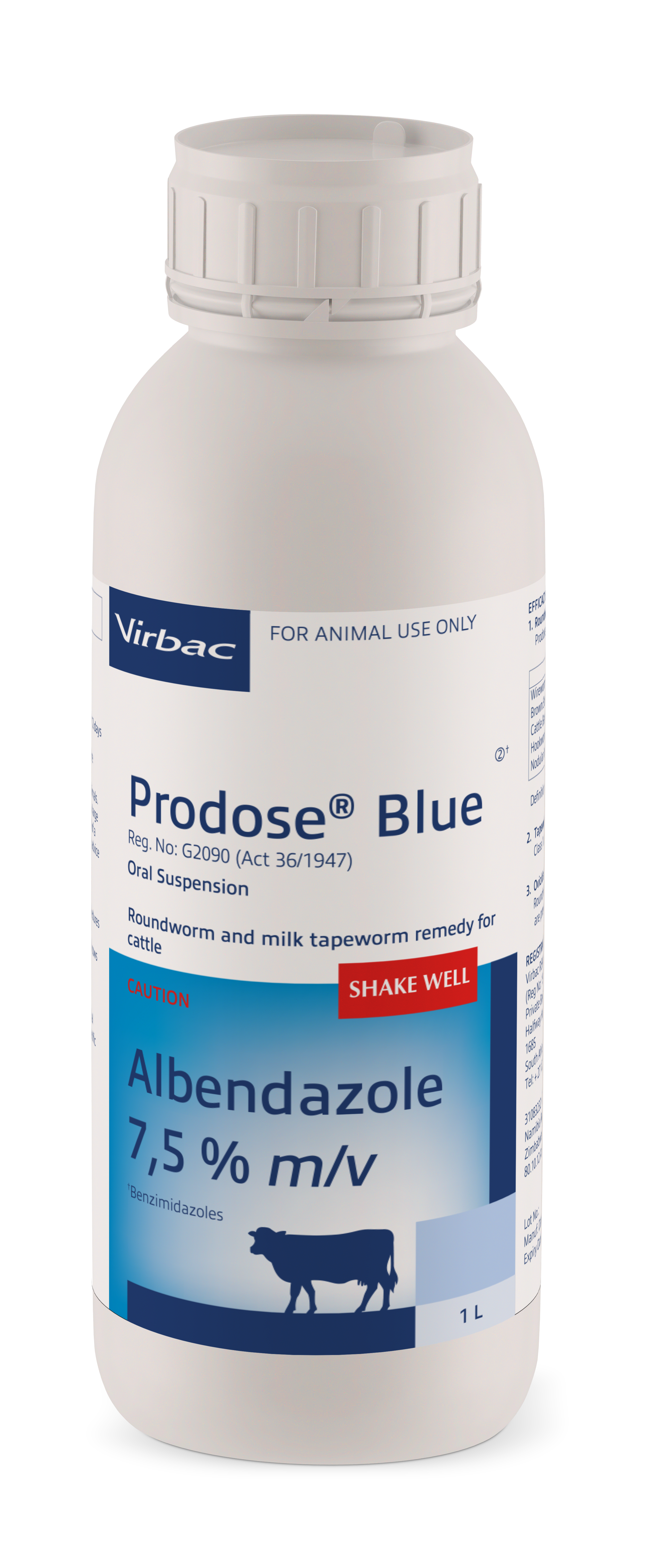 Roundworm and milk tapeworm remedy for cattle. COMPOSITION: Albendazole 7,5% m/v. COMPOSITION: Albendazole 7,5% m/v. Dosage: 1ml/10kg body mass. Roundworm and tapeworms: Milk tapeworm (Moniezia spp): Class 1. Ovicidal: Roundworm eggs present in the animal at the time of dosing are prevented from hatching.
