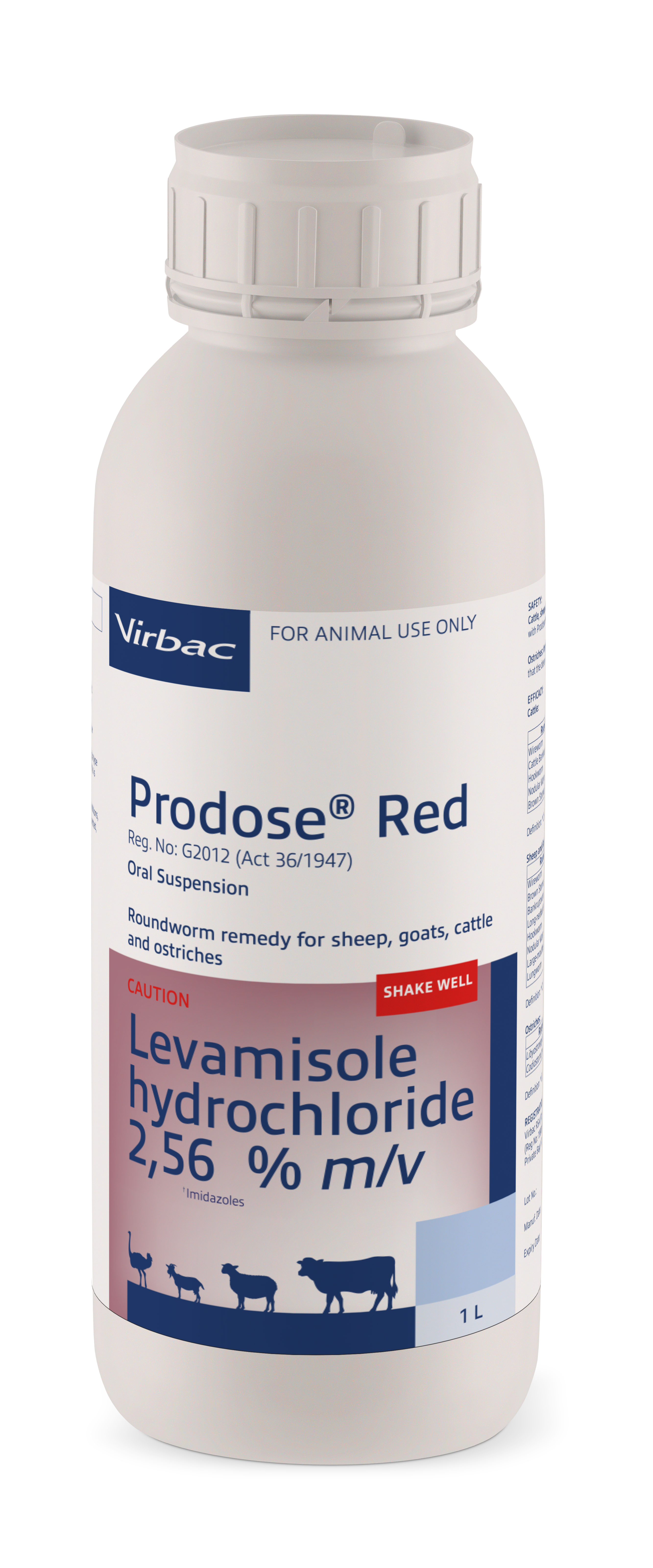 Roundworm remedy for sheep, goats, cattle and ostriches. COMPOSITION: Levamisole hydrochloride 2,56% m/v. COMPOSITION: Levamisole hydrochloride 2,56% m/v. Dosage: 3ml / 10kg body mass ready to use remedy. Roundworm remedy for sheep, goats, cattle and ostriches. Contact remedy: no milk withdrawal.
