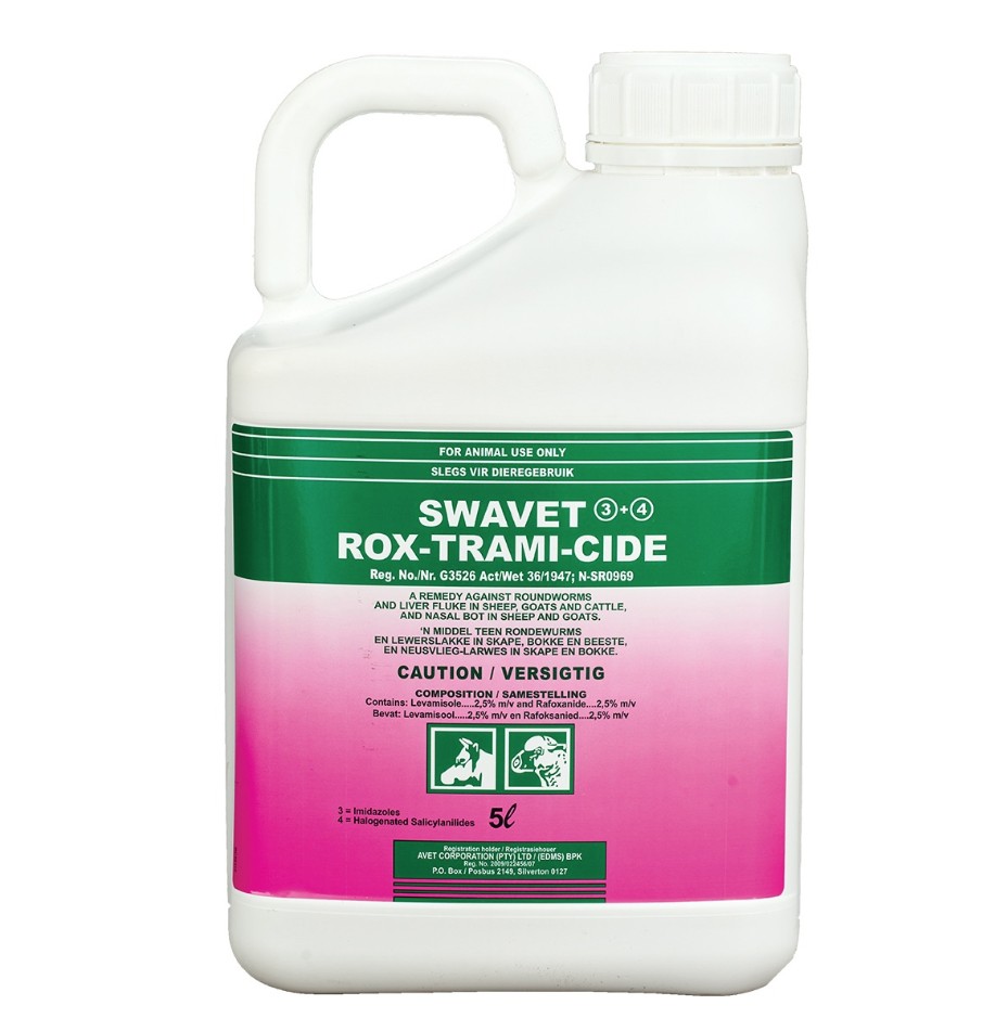 Oral drench for the treatment of roundworms and liver fluke in sheep, goats, and cattle, and nasal bot in sheep and goats. Shake well before use and administer only the recommended dosage. Suitable for sheep, goats, and cattle. Do not treat animals more than once every 3 weeks or lambs under 6 weeks of age. Do not exceed the recommended dose. Meat withdrawal period: 28 days. Do not use milk from treated animals for human consumption. Do not mix or dilute with other products. Keep out of reach of children and animals. If treatment is ineffective, consult a veterinarian.