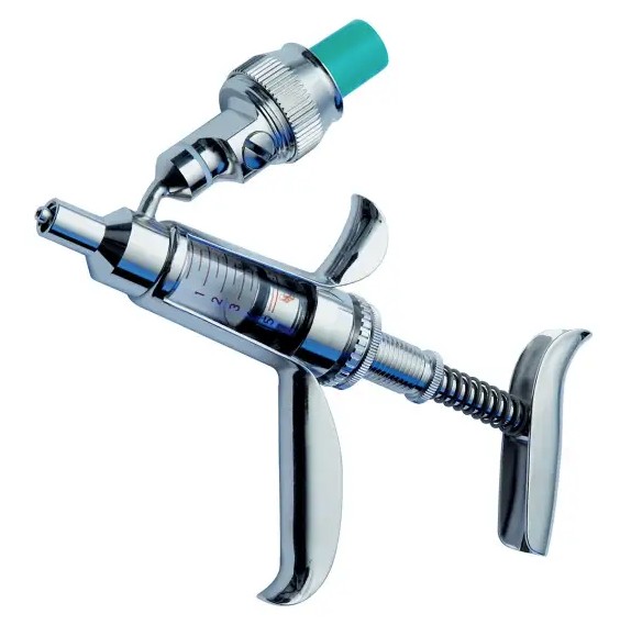 The Swavet Henke Ferromatic is a high-quality metal and glass veterinary syringe designed for durability and long-lasting performance. It features a highly accurate, continuously adjustable dose setting to ensure precise administration. The design also allows vaccine bottles, specifically 50ml and 100ml sizes, to be replaced quickly and easily for added convenience during use.