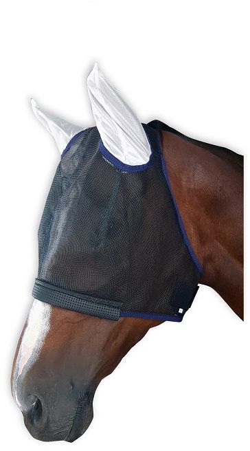 Sunglasses for your horse. Mesh prevents insects, sun damage and dust from irritating your horse's eyes. Dark non-patterned mesh is easier for your horse to see through and attracts less light. With mesh material ear pockets for added protection. Padded equiprene material protects sensitive noses and doesn't pick up shavings/grass. Any colour binding. Sizes - XS, XS, S, M, L, XL