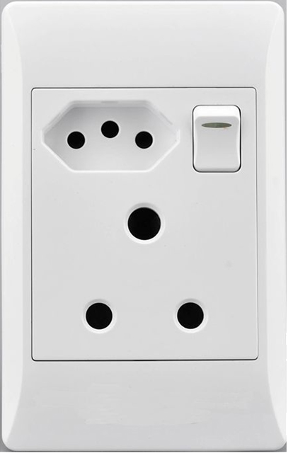 product use: Connects power source to lights, colour: White, maximum current rating: 16, socket option: Single socket, switch option: 1 Lever, accredited electrician: Yes, Material: Polycarb, installation: Inland, Coastal: application, Health and Safety: M