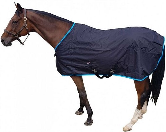 "Polar fleece on the inside to keep horses warm, heavy duty weatherproof material on the outside to keep the warmth in and the wind and light rain out. Contoured fit ensures good shoulder and body fit, which prevents rug slipping, as well as the cross over straps and tail flap. Machine washable 30 degrees. Black with any colour binding."