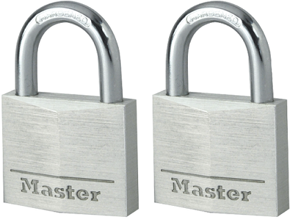 Master lock padlock 40mm solid aluminium 2 pack keyed alike & includes 2 keys.