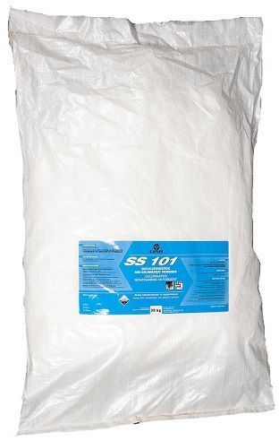 Chlorinated non foaming detergent to clean milk installations and pipeline systems. After Milking rinse the installation well with cold to lukewarm water 25�C to 30�C.Prepare a solution containing 4g of SS101 per litre of hot water at 70�C. Circulate this solution through the installation for 10 minutes. Drain the solution and rinse installation with potable water. Use 2ml SS108 per 1 litre of water or 1.5ml SS103 per 1 litre of water in the final rinse.