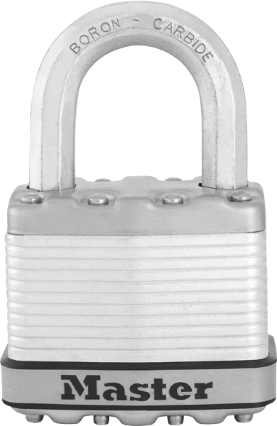 Padlock excel laminated steel 50mm patented hexagon boron carbide 38mm shackle keyed to differ.